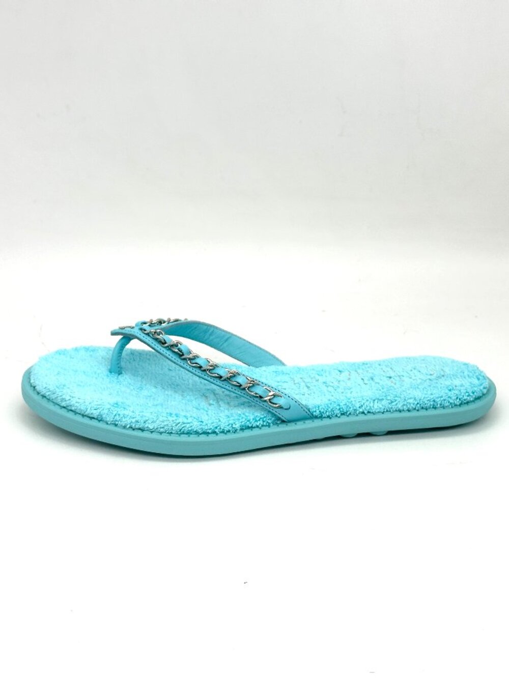 CHANEL 21S Leather Chain Terry Flip Flop Thong Flat Sandals Shoes - Picture 2 of 14